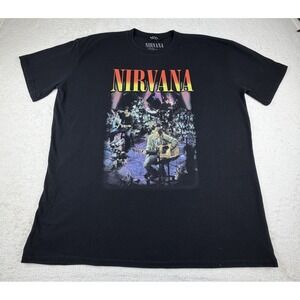 Nirvana Unplugged MTV Graphic T-Shirt Black L Grunge Kurt Cobain BoohooMAN Colab
